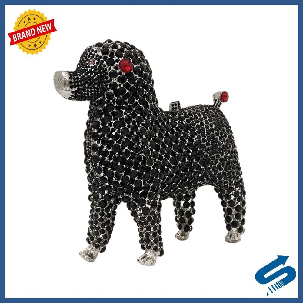 Rhinestone Poodle Evening Clutch with Detachable Chains for Parties